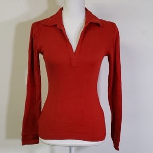 J. Crew Red Long Sleeve Cotton V Neck Shirt